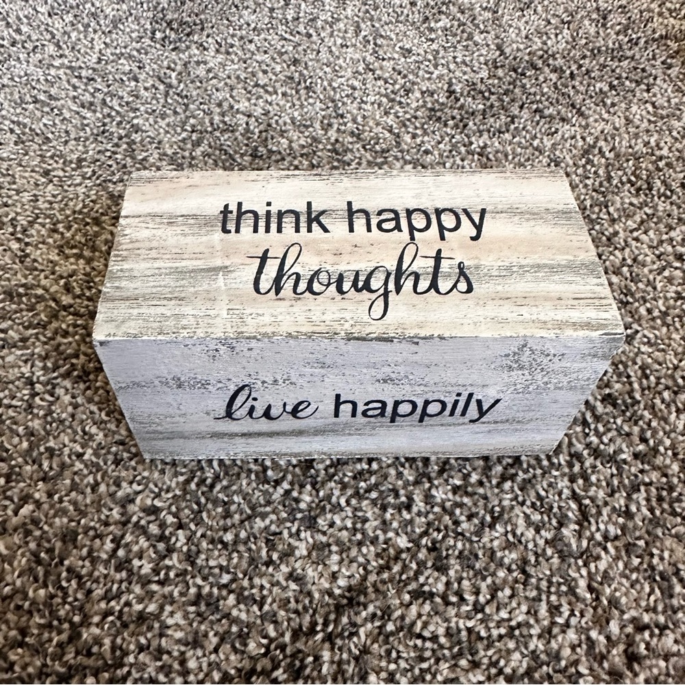 4 Sided Happy Quotes Rectangular Block Sign Accent